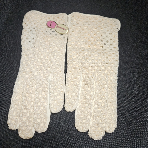 50s 60s Grandoe Leather & Crochet Cream Cottagecore Gloves Made Italy - Picture 4 of 15